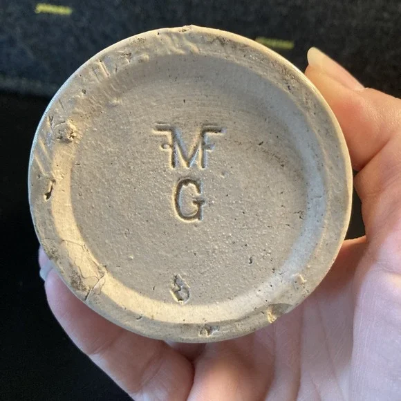 Vintage Stoneware Crock Utensil Holder MF G Stamp Cream Glaze Farmhouse Pottery - Picture 4 of 7